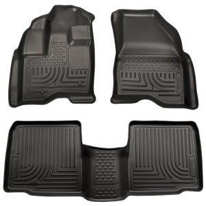 Lincoln MKS Floor Liners - Front + Rear - Husky Liners - WeatherBeater Front & 2nd Row - Black - `09-`13
